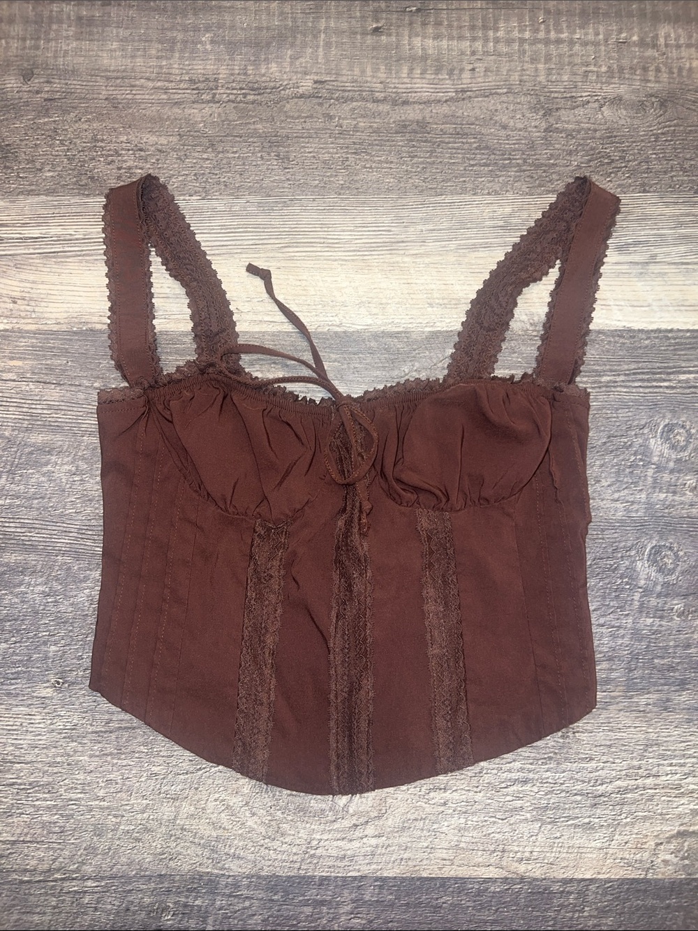 Beverly and Beck Brown Lace Corset Crop Tank Top M